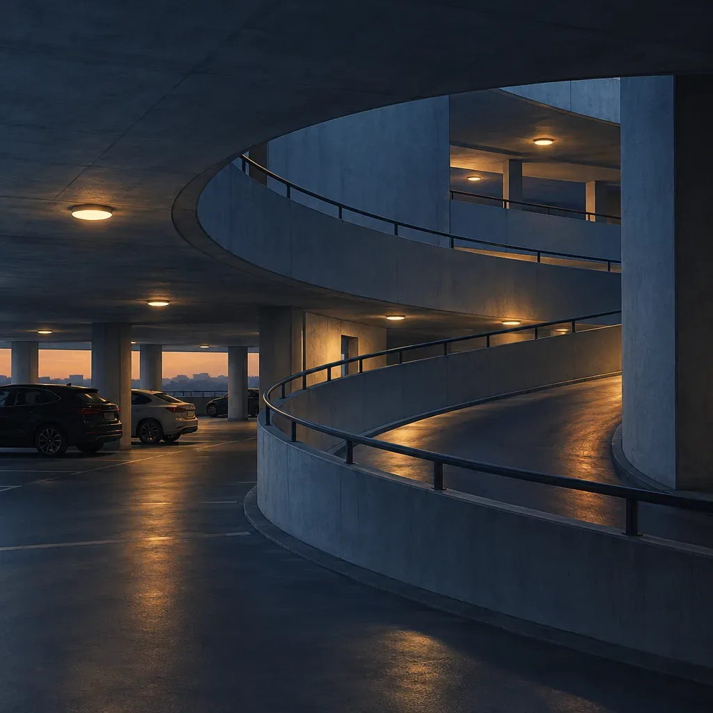 Illustration of a multi-level airport parking garage