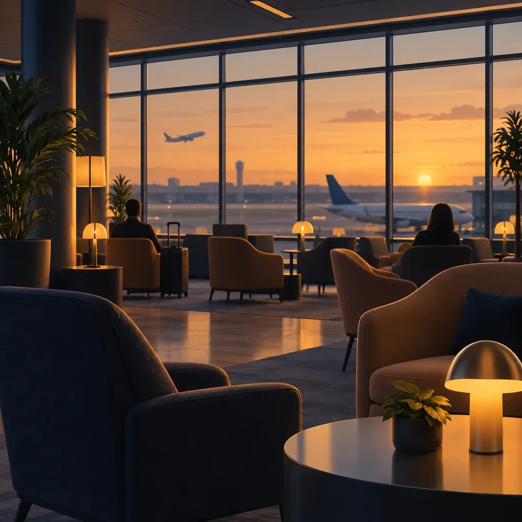 Illustration of an airport lounge seating area